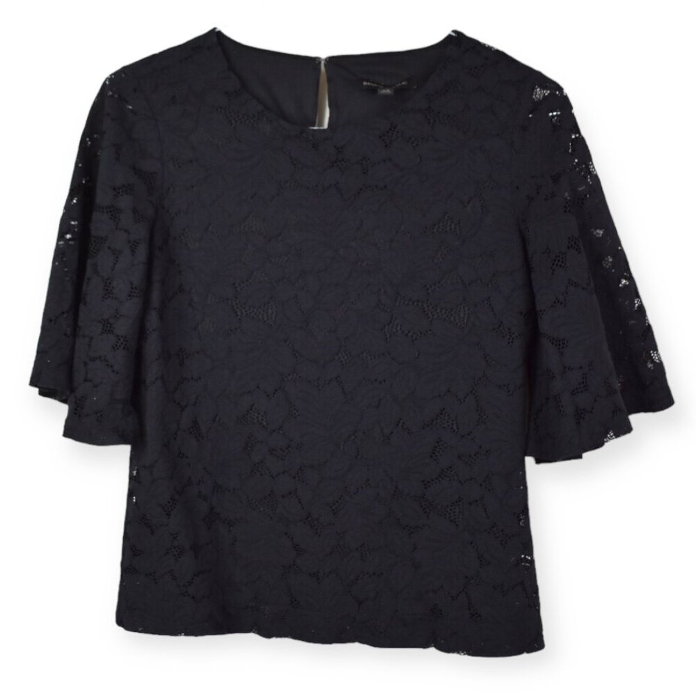 Banana Republic Blouse XS Women Black Lace Floral Print Nylon Blend Flare Sleeve